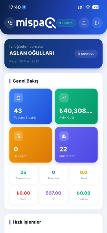 MisPaQ Halı Yıkama Mobil Uygulama - Teslimat ve Barkod Takip Ekranı 1